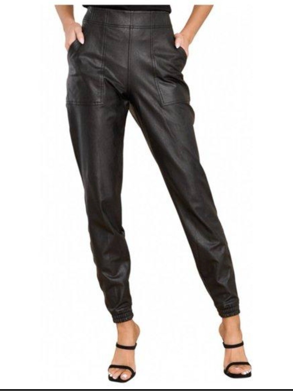 SPANX Faux Leather Jogger Pants Black Size Large